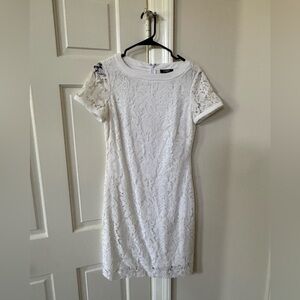 Chaps White Lace Short-Sleeve Midi Dress